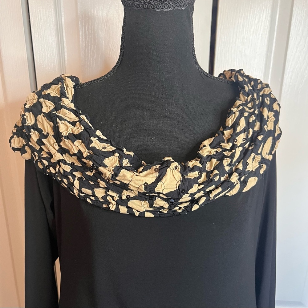 NWT Joseph Ribkoff Textured Top Sz 16 03241 Black Tan Sequin Off Shoulder Buckle - Picture 4 of 12